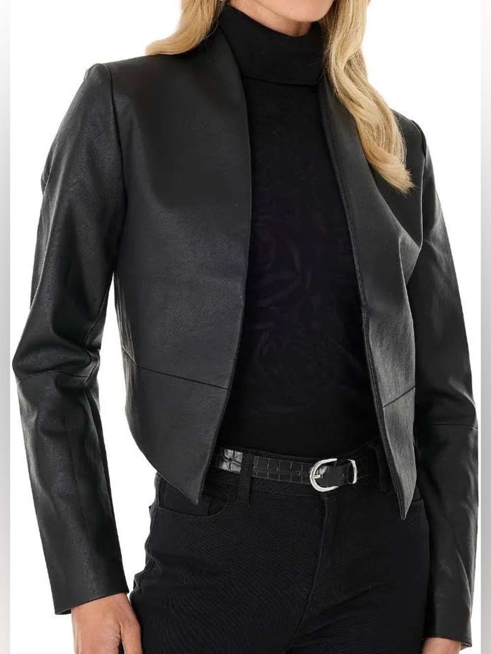 Noli Black Cropped Faux Leather Jacket